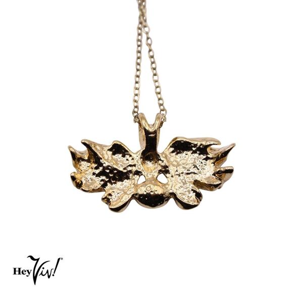 Vintage Pendant Necklace Abstract Organic Shape w Rhinestones 18" Chain -Hey Viv - Picture 3 of 4